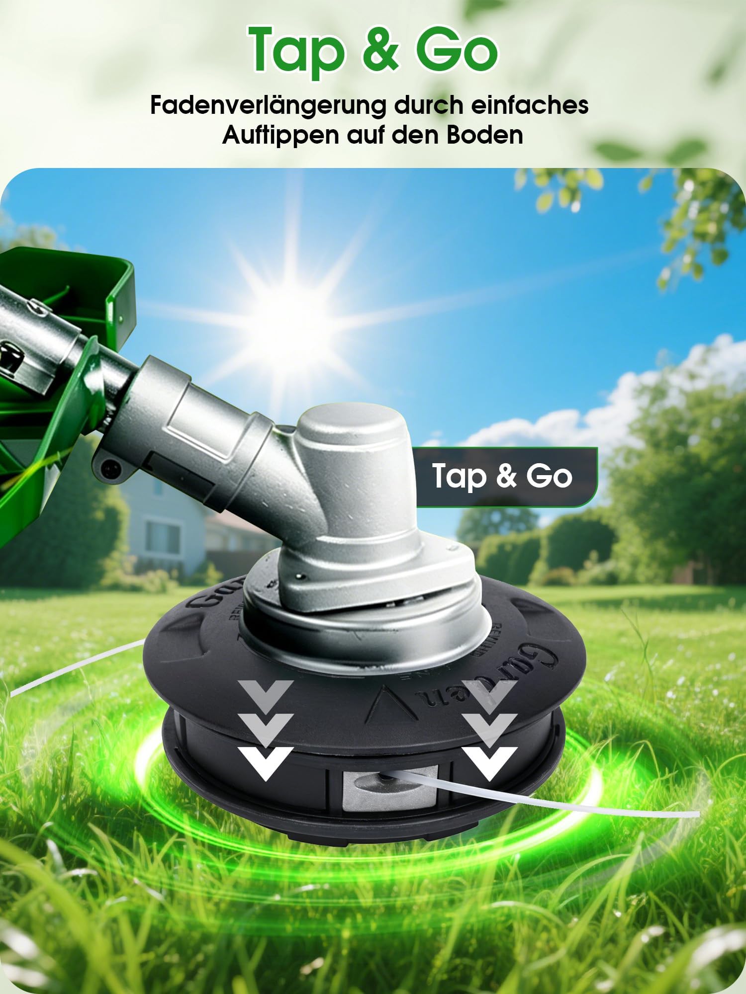 SUNMON Cabezal de Corte para Desbrozadora M10 x 1,25 LG con Carrete Universal 7 m x 3 mm, Cabezal Automático Tap & Go para Cortadora de Desbrozadora y Cortacéspedes