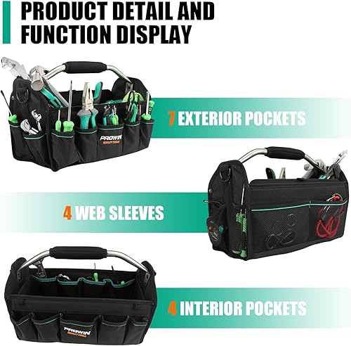Miniatura 3 de Prowin Organizador de herramientas multibolsillo de 16 pulgadas con parte inferior impermeable de plástico, plegable, resistente, bolsa de