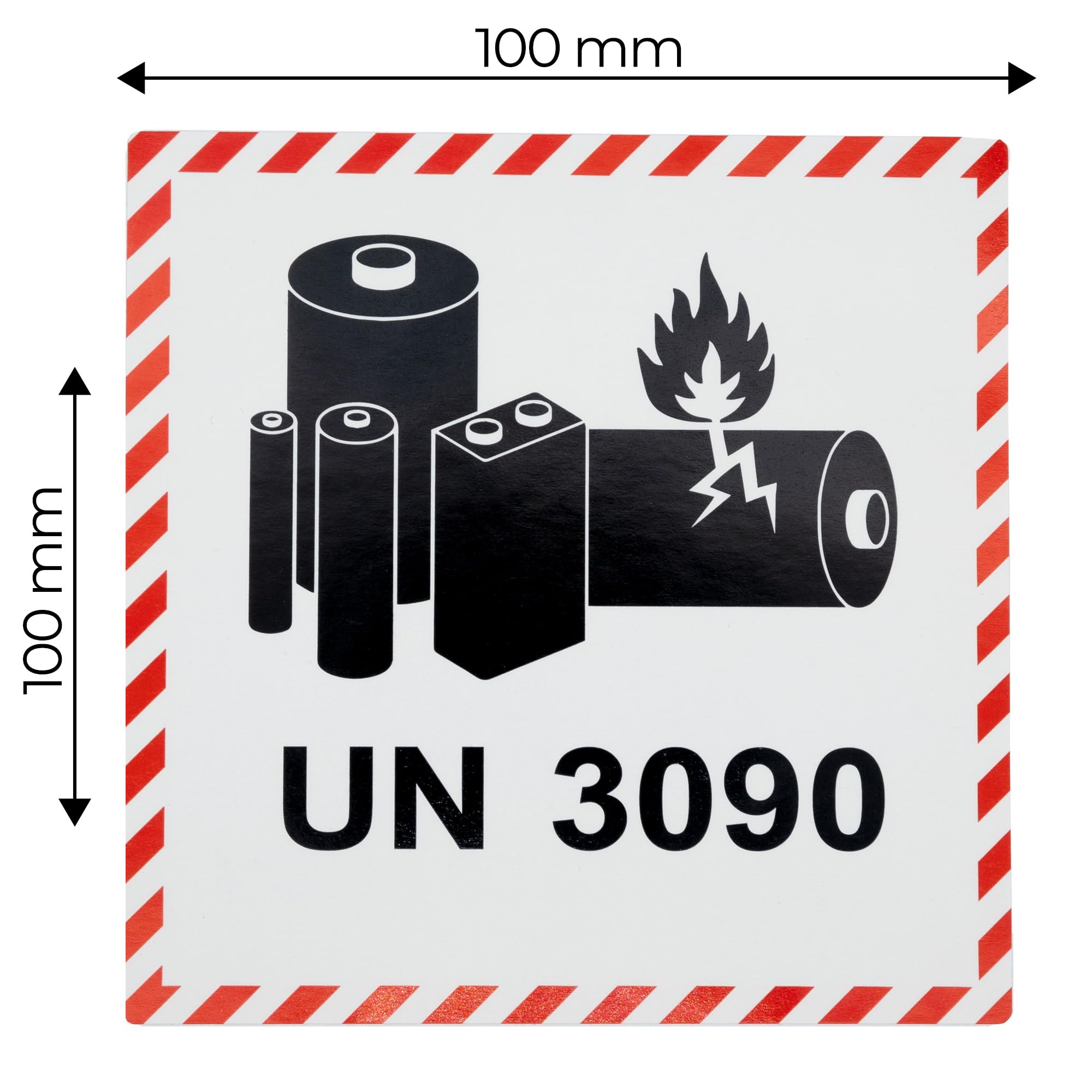 Autocollant de transport UN 3090 pour batteries lithium métal - 100 x 100 mm - autocollants marchandises dangereuses - étiquettes batteries lithium métal