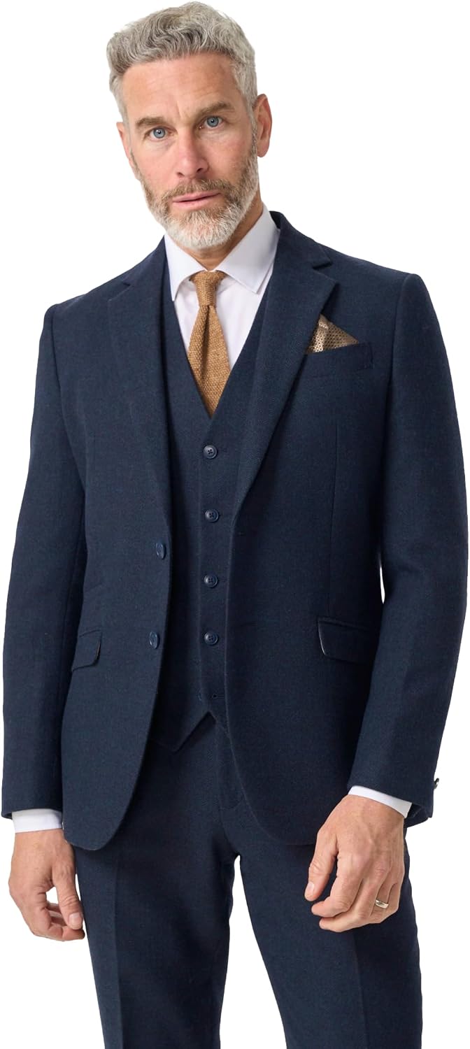 Men’s Wool Herringbone Tweed Suit 3-Piece Vintage Wedding Business Party Outfit Sold Separately
