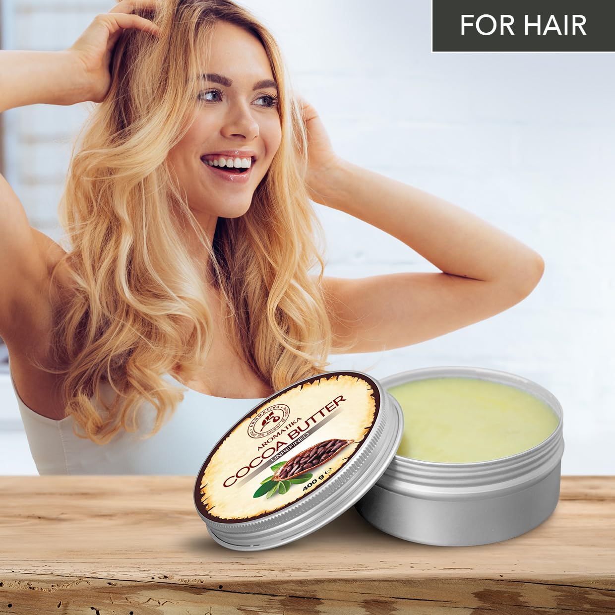 Beurre de Cacao 400g - Non Raffiné - Pur & Naturel - Beurre de Cacao pour Soins de Beauté - Hydratant pour Cheveux - Peau - Lèvres - Visage - Corps - Massage - Bon pour la Beauté