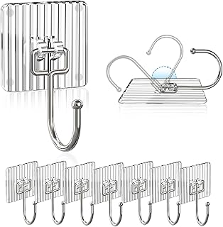 Acrylic Adhesive Hooks for Hanging Heavy Duty 44lb(Max),Coat and Towel Hooks,Wall Hooks Waterproof and Oilproof for Bathroom,Kitchen and Home Sticky Hooks (Transparent, 8 Pack)