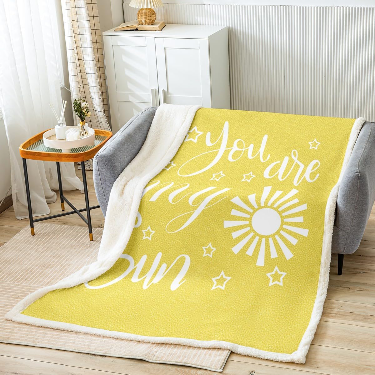 Kids Sunshine Fleece Throw Blanket You are My Sunshine Sherpa Blanket for Bed Sofa Couch Boys Children Teens Bedroom Decor Modern Abstracr Art Plush Blanket Yellow Fuzzy Blanket Throw 50"x60"