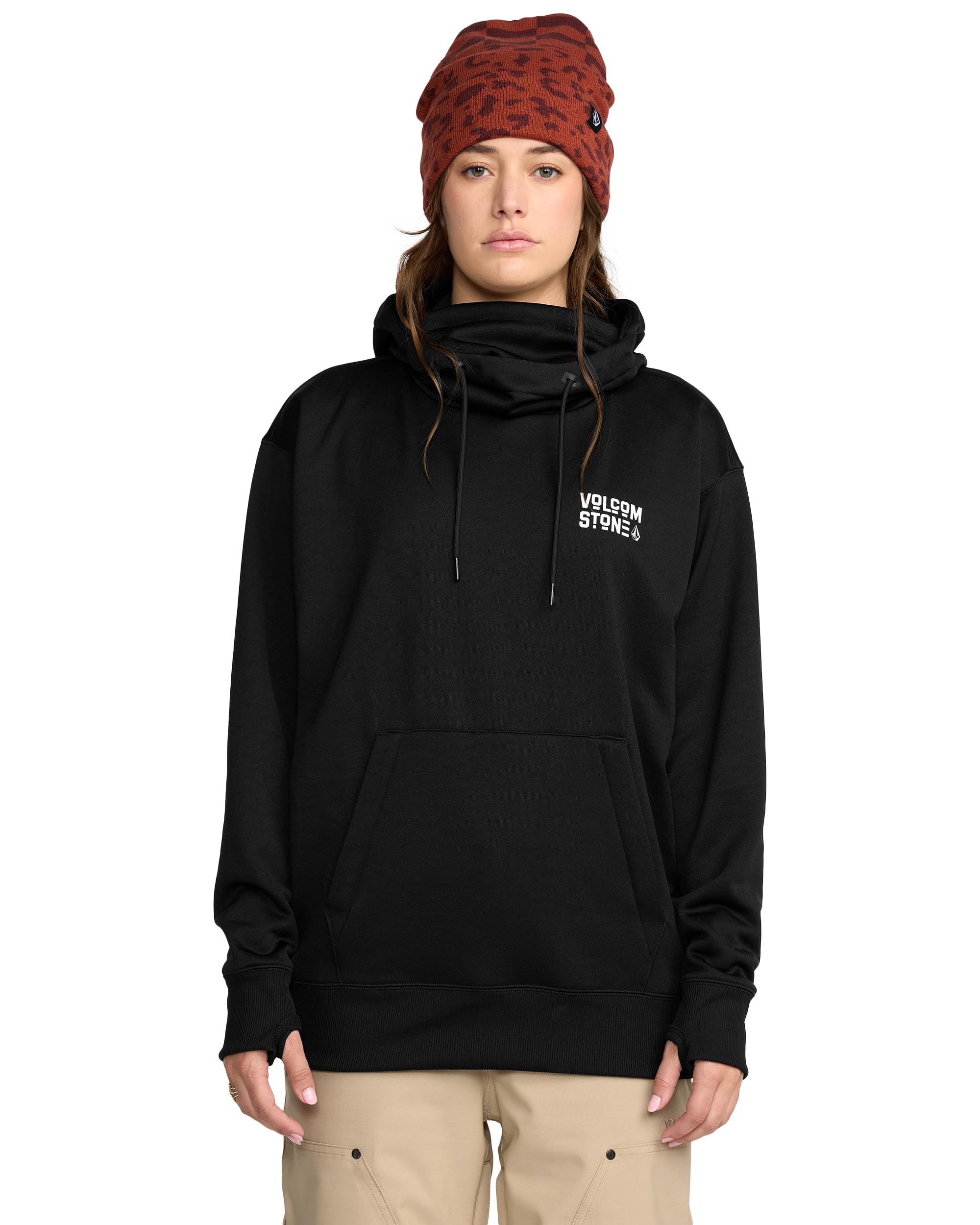 Volcom womens Riding Hydro Hoodie –water-repellent Fleece Sweatshirt With Neck Warmer & Thumbholes, Black, S