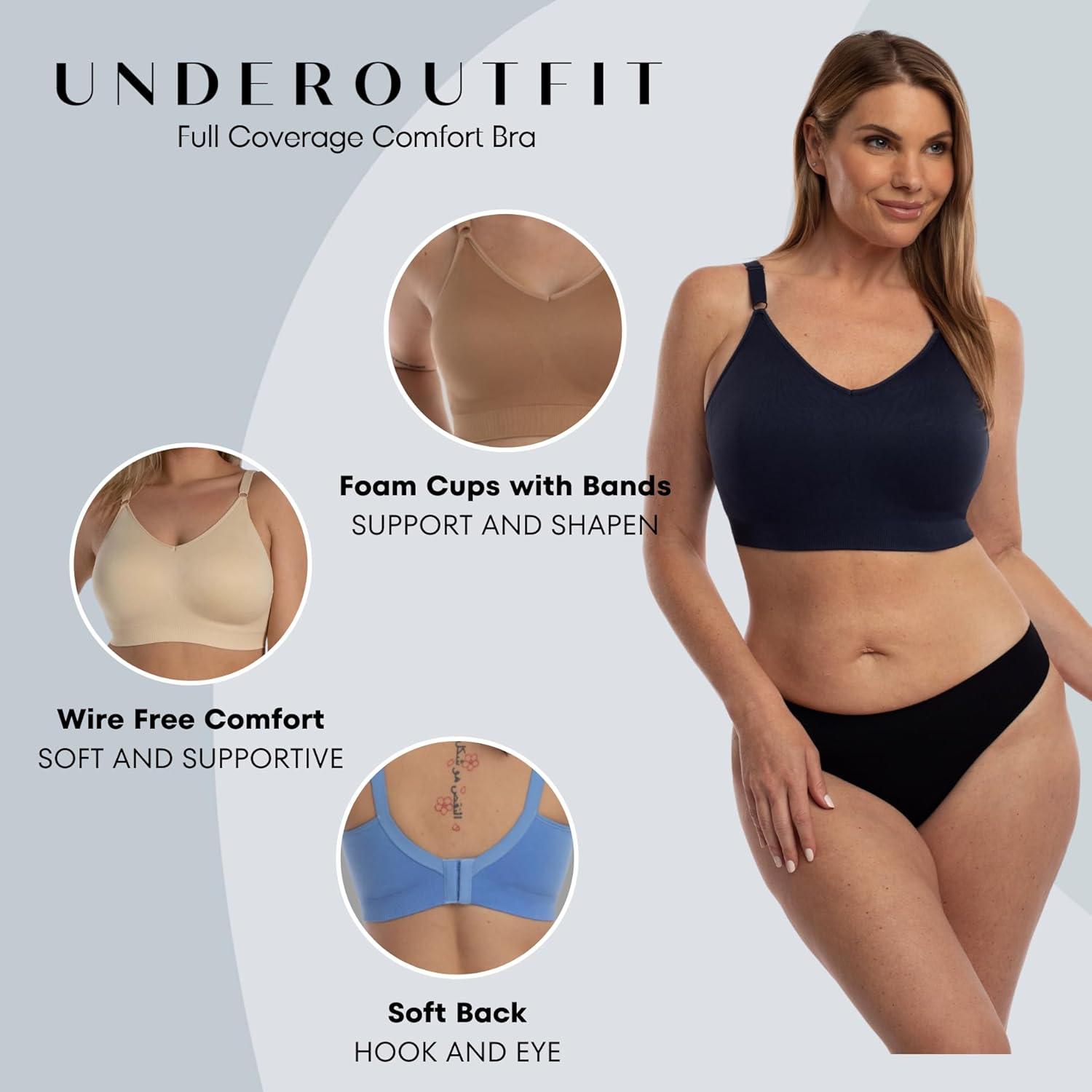 Underoutfit Full Coverage Bra - Wireless, Everyday Comfort Bra with Adjustable Straps - Image 4