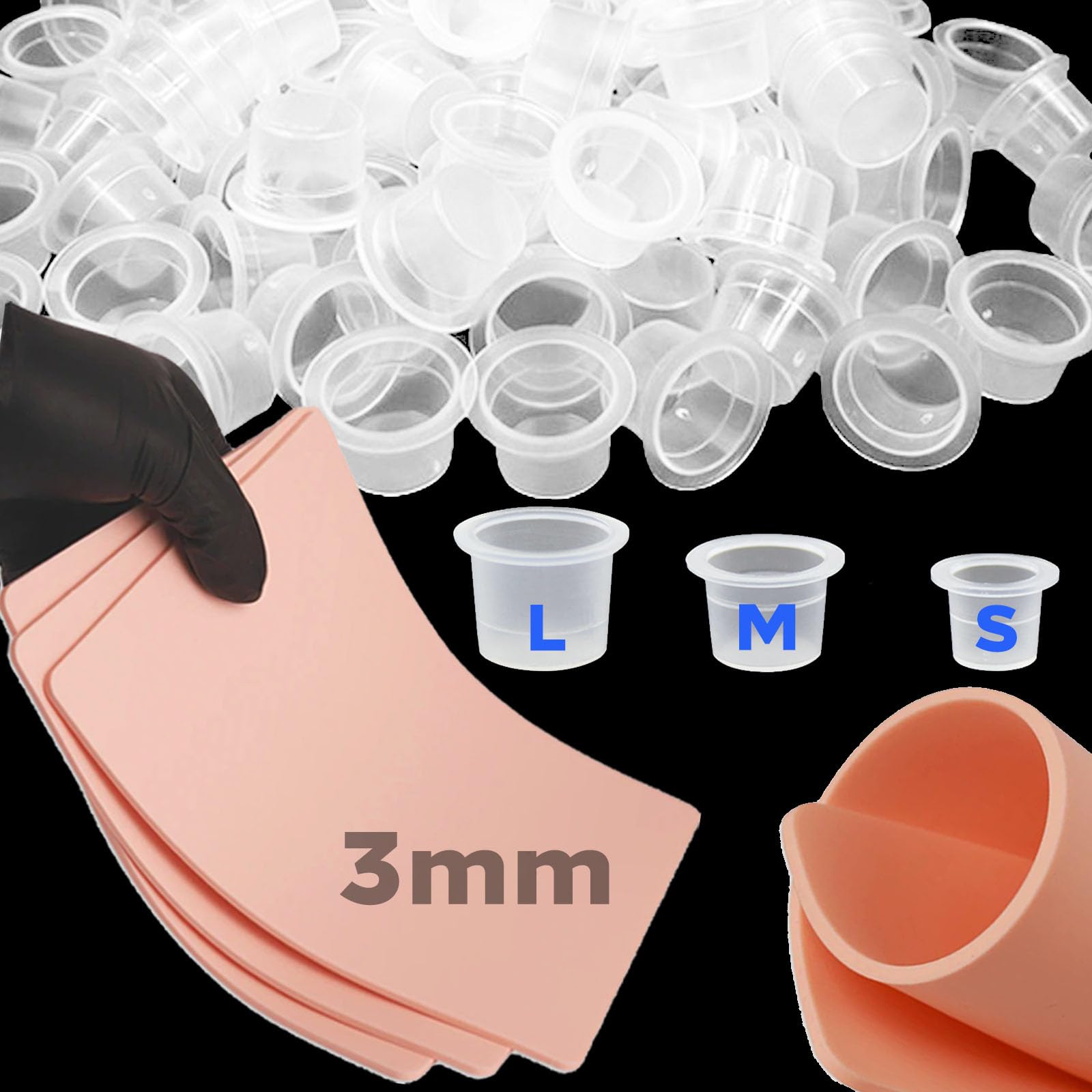305Pcs Tattoo Practice Kit - 5Pcs Fake Skin & 300Pcs Ink Caps for Artists & Beginners
