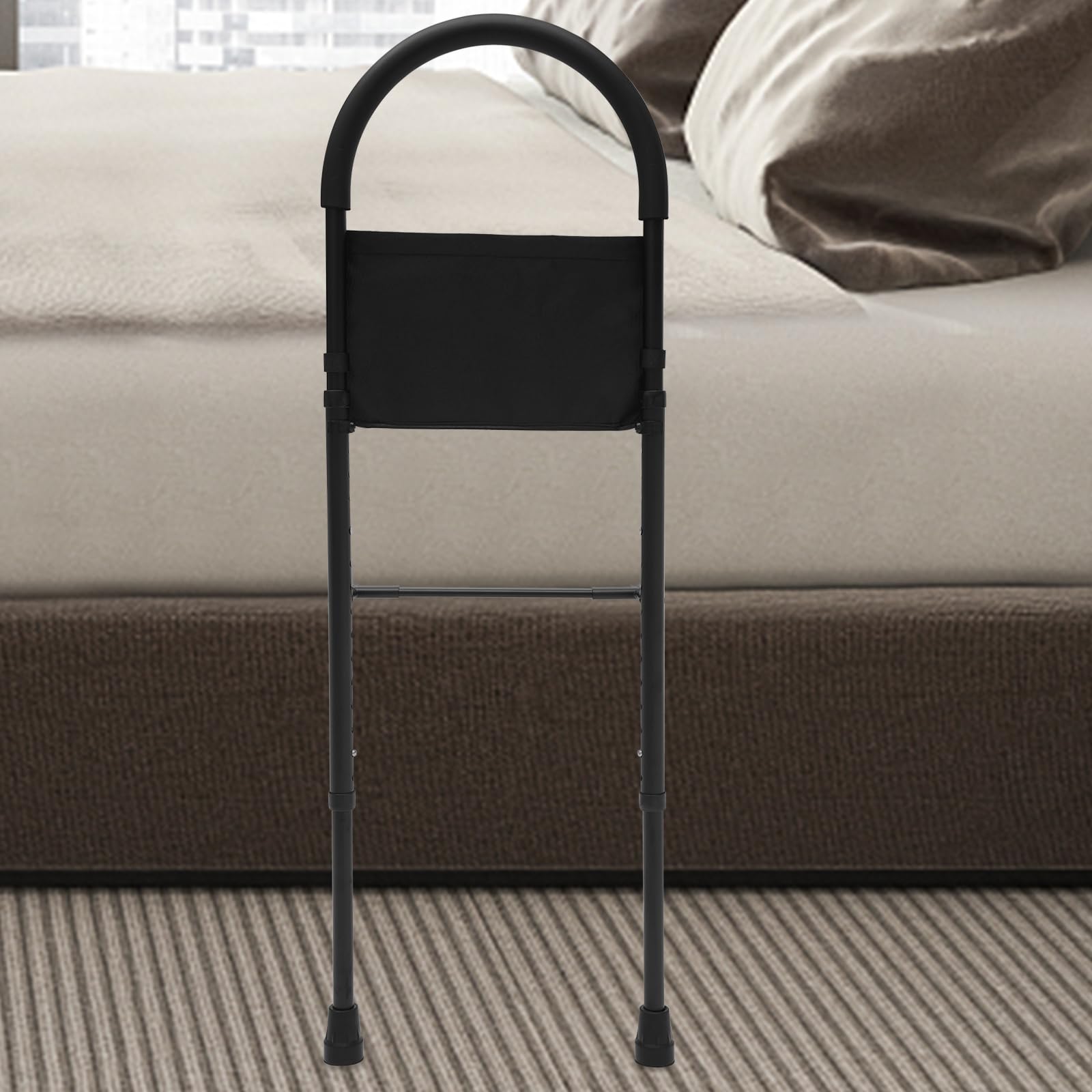 Barandilla de cama 2 en 1, barandillas de cama para adultos mayores, barandilla de cama de seguridad de altura ajustable, barra de pasamanos de asistencia segura con bolsa de almacenamiento, capacid