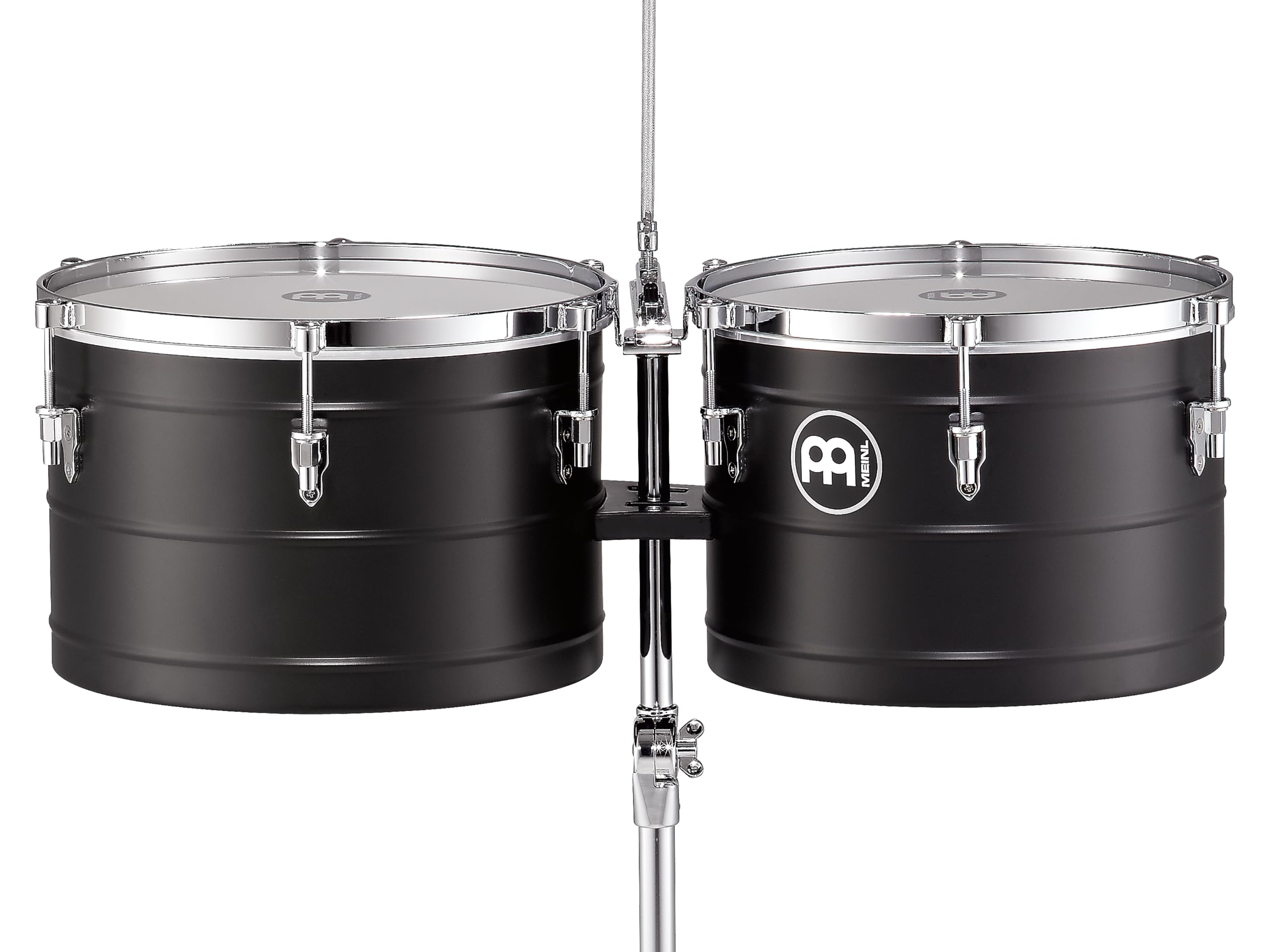 Meinl Percussion Marathon Turbo Timbales -2 Trommeln mit 14 und 15 Zoll - Mit Kippständer - Stahl, Schwarz (MTT1415BK)