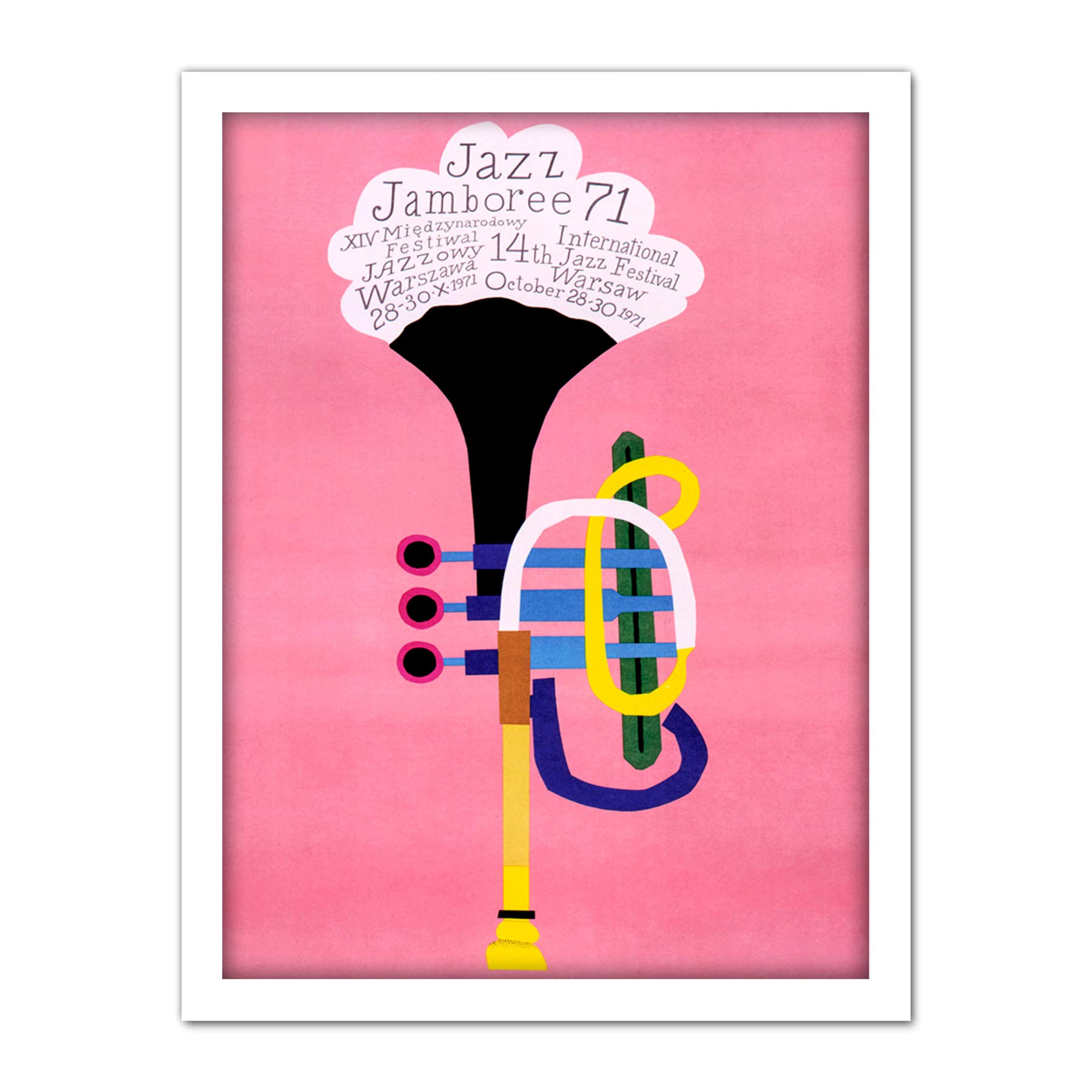 Wee Blue Coo Exhibition Jazz Poland Trumpet Abstract Artwork Framed Wall Art Print 18X24 Inch