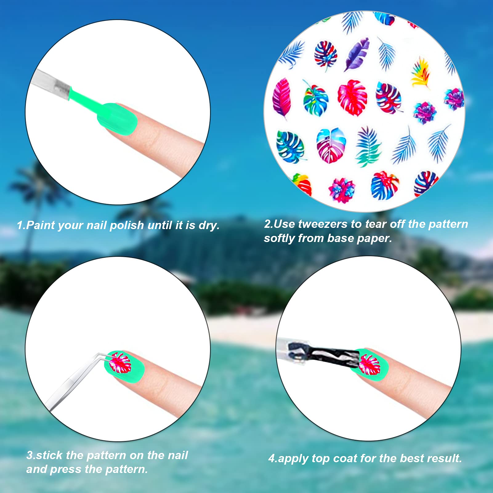8 Blätter 3D Nagelsticker Mit Blumen-Muster – Selbstklebend Für DIY Nail Art