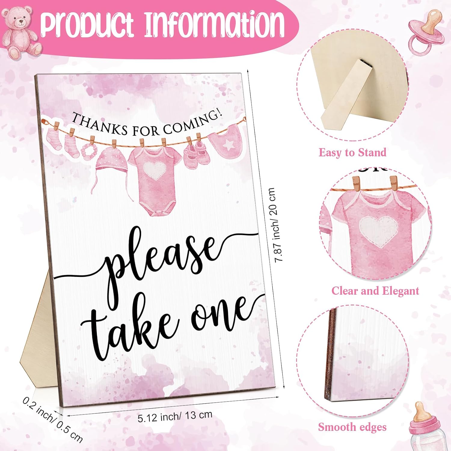Sintuff 50 Set Baby Shower Party Favors for Guests, Pink, Bodysuit image 3