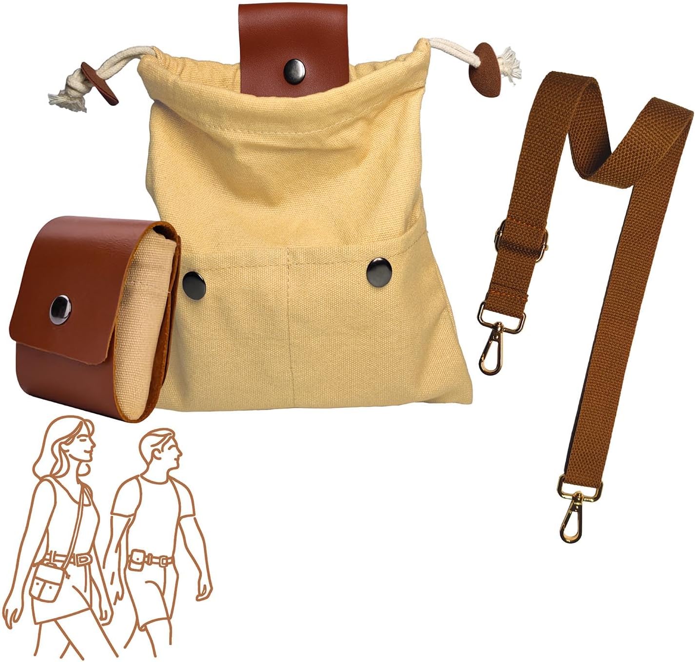 Foraging Bag with Front Pockets & Adjustable Shoulder Strap Canvas Foraging Pouch for Hiking, Bushcraft, Collapsible Belt Bag for Collecting Mushrooms, Rocks