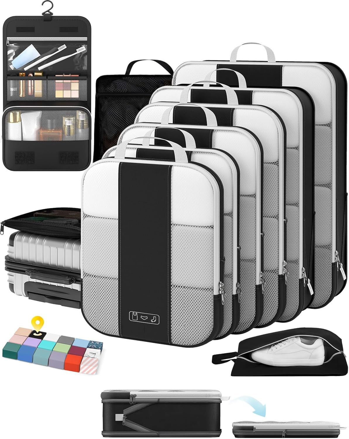 10 Set Compression Packing Cubes for Travel Essentials,Compressible Expandable Packing Cubes for Suitcase,OlarHike Luggage Organizer Bags for Travel,Handy Helper for Organizing Clothes(Black) Black 10 set