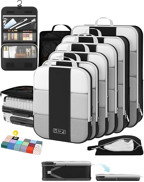 10 Set Compression Packing Cubes for Travel Essentials,Compressible Expandable Packing Cubes for Suitcase,OlarHike Luggage Organizer Bags for Travel,Handy Helper for Organizing Clothes(Black)