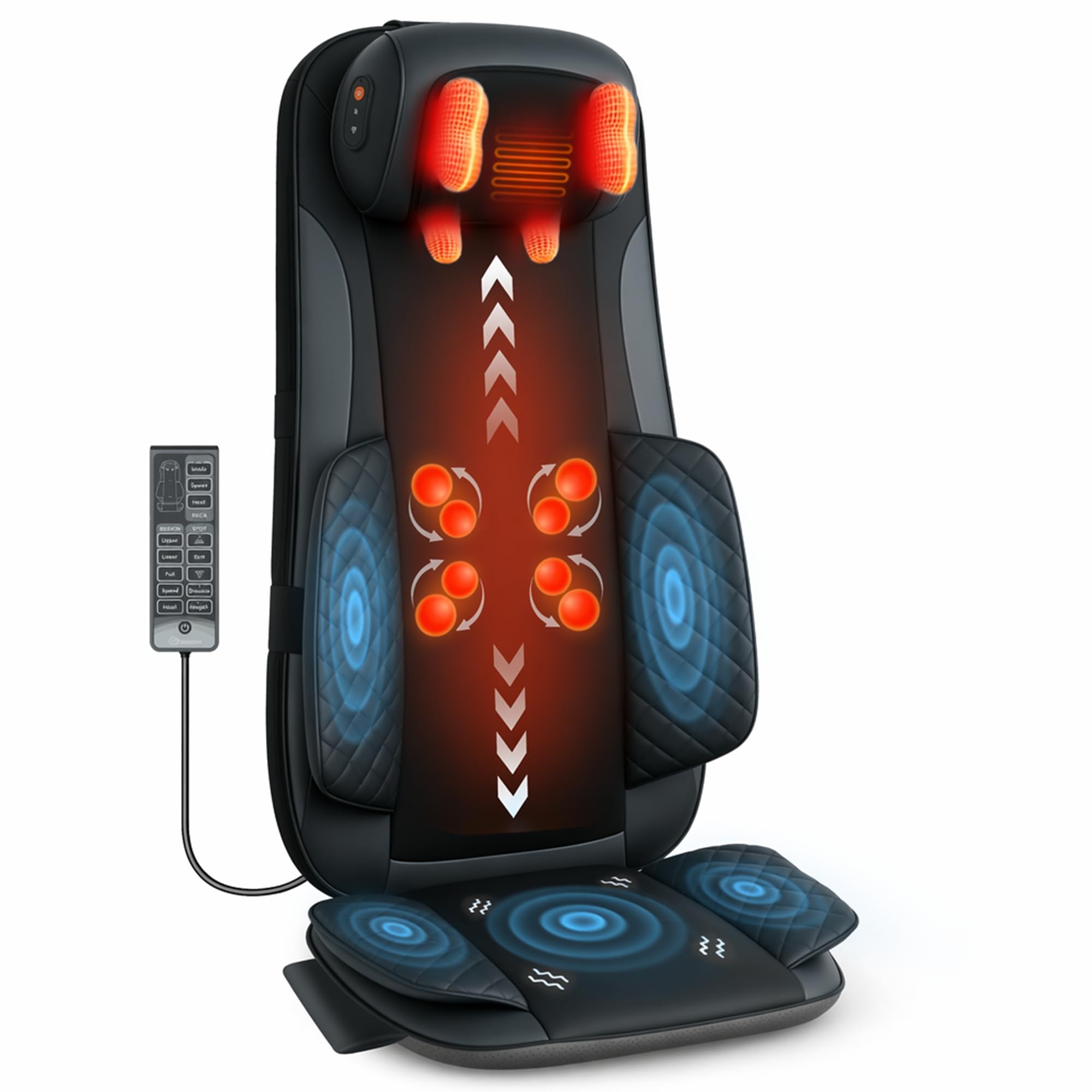 Snailax 4D Shiatsu Back Massager with Heat, Deep Tissue Detachable Neck Shoulder Massager, Adjustable Full Back Roller Massage Chair Pad with Graphene Heat &amp; Seat Vibration Gifts