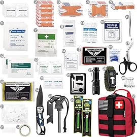 EVERLIT 250 Pieces Survival First Aid Kit IFAK EMT Molle Pouch Survival Kit Outdoor Gear Emergency Kits Trauma Bag for Camping Boat Hunting Hiking Home Car Earthquake and Adventures Red