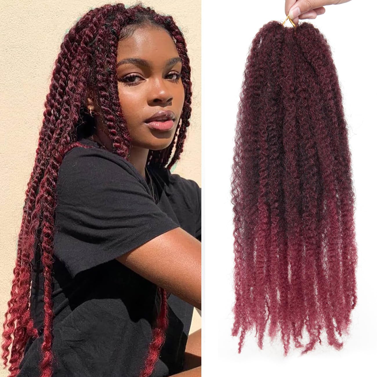 Marley Twist Braiding Hair 18 Inch Red Marley Twist Hair 8 Packs Cuban Twist Hair Afro Kinky Curly Crochet Hair Synthetic Marley Hair Extensions (18