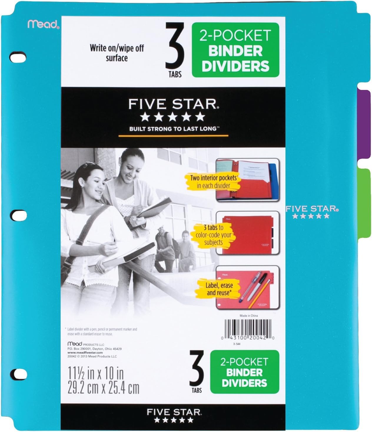 Five Star Binder Dividers, 2 Pocket, 3 Tabs, Color Selected For You, 3 Pack (20042)