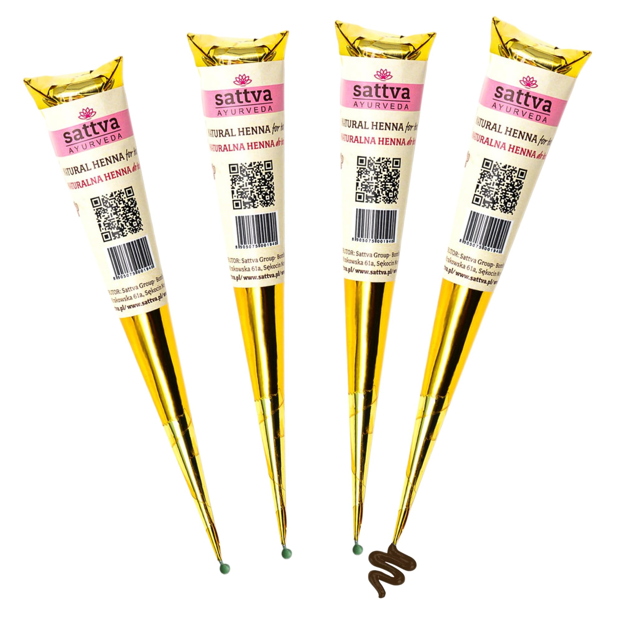 Sattva Ayurveda Natürliche Braune Henna Farbe - Kupferbraun- Perfekt für Henna Braune Designs & Sommersprossen-Effekt - ohne Ammoniak, PPD - 4 x 30 g Kegel