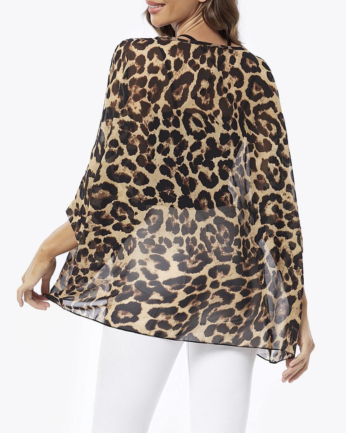 Rokou Women Chiffon Blouse Floral Batwing Sleeve Beach Cover Loose Tunic Shirt Tops - Image 5