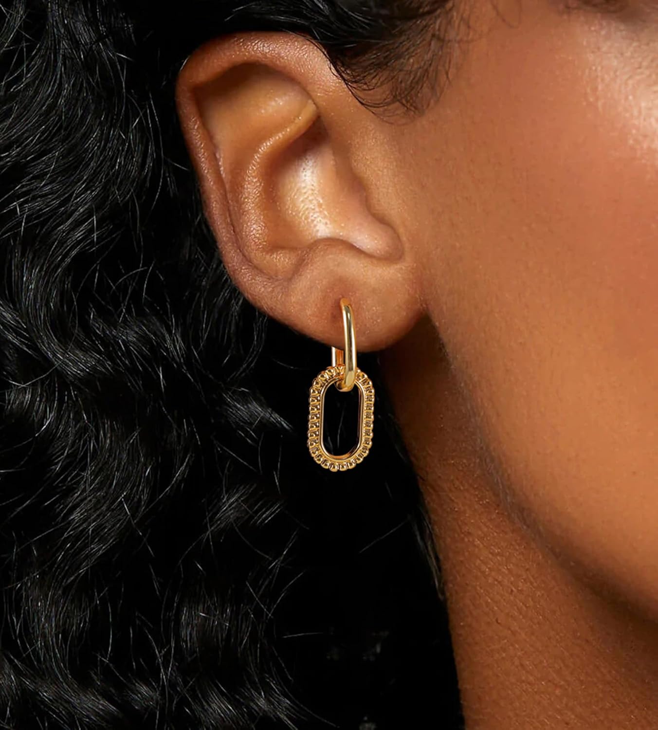 Chain Dangle Earrings for Women, Trendy Two Tone Statement Earrings Lightweight Hypoallergenic Jewelry for Her - Image 2