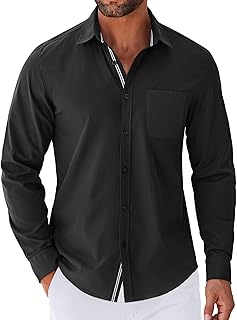 Men's Long Sleeve Casual Button Down Shirts Untucked Shirts for Men Regular Fit Dress Shirt