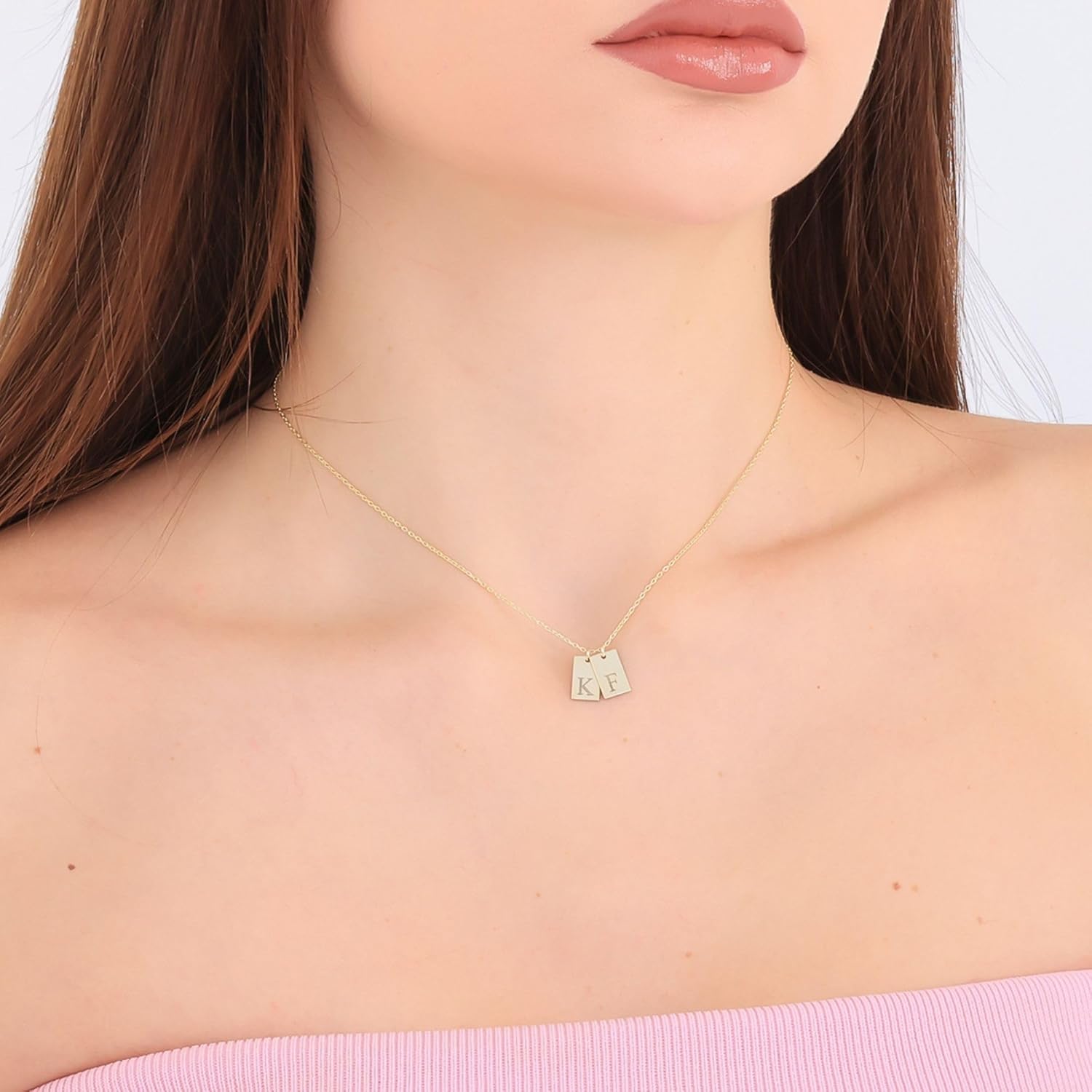 Initial Tag Necklace Gold Plated 925 Sterling Silver, Personalized Multiple Bar Letter Necklace, Custom Letter Pendant Family Initials 1-3 Charm Jewelry Gift for Mother Mom Friend Birthday