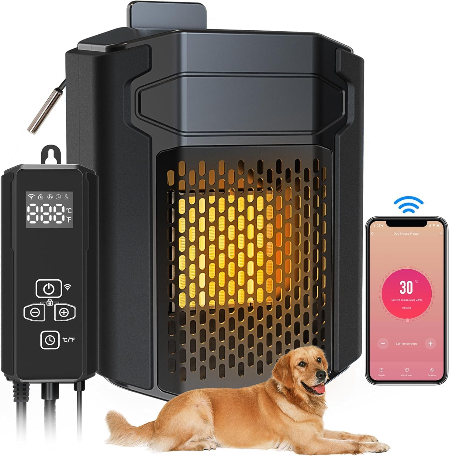 Dog House Heater with Thermostat APP WIFI Control, 500W Dog