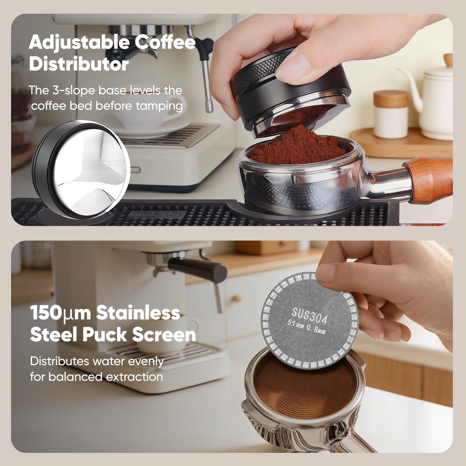 Prensador de Café, Tamper de Café de 51mm con EstacióN de Tamper, Nivelador de Café, Herramienta Wdt, Anillo Dosificador, Cepillo de Limpieza, Agitador, Pantalla de Disco