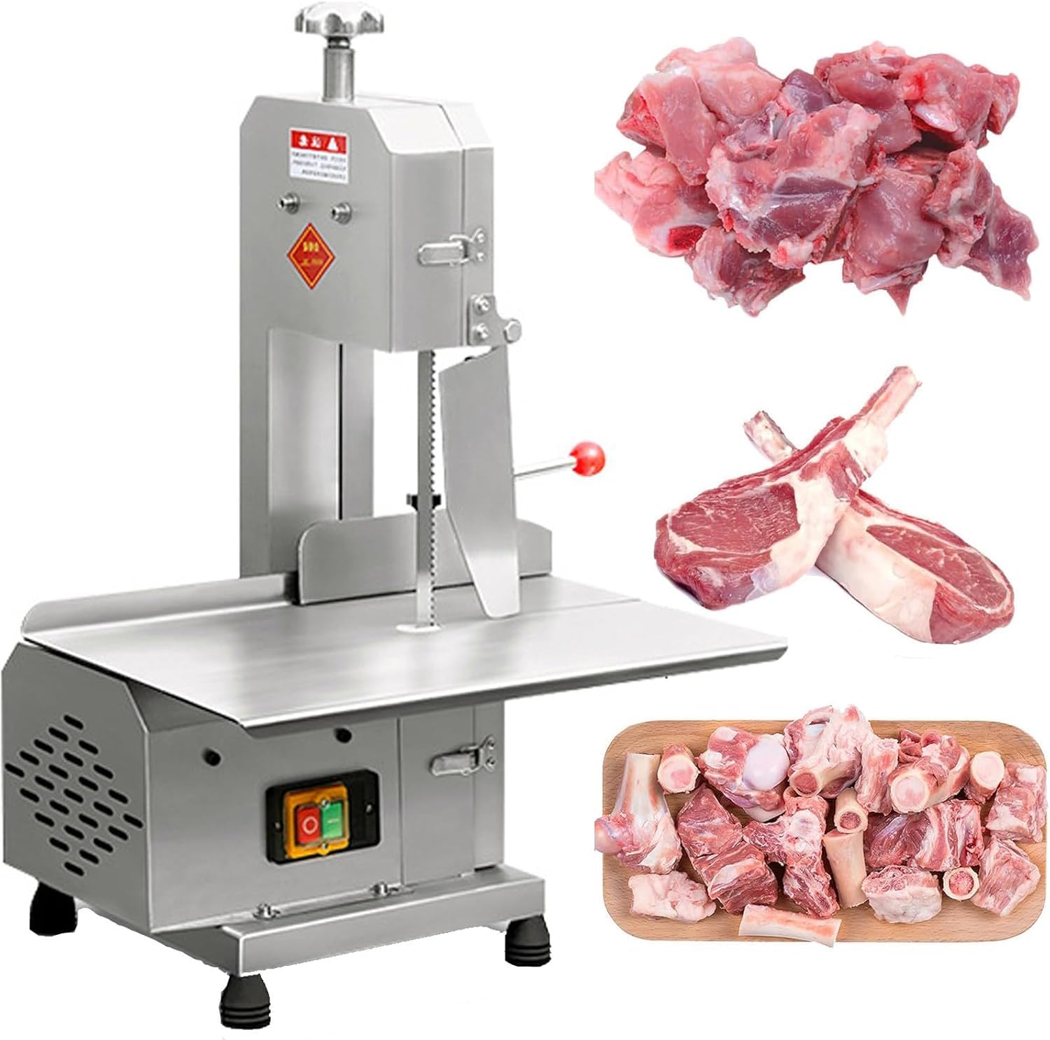 Sierra de cinta eléctrica comercial para carne de 750 W, máquina de corte de huesos de acero inoxidable, grosor de corte de 0 a 13 cm, mesa de trabajo de 47 x 32,5 cm, cortadora de carne fro-Zen