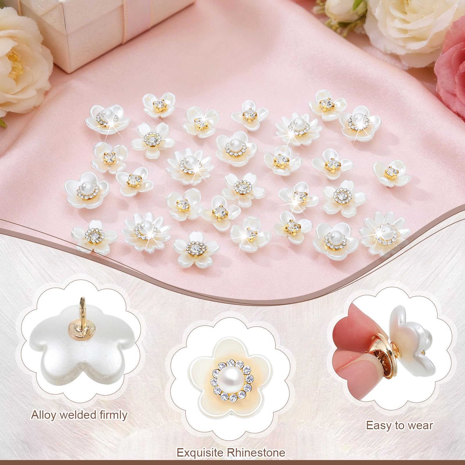 Trnayi 50 Pcs Junk Socks Charms Kit Sparkly Brooches Pins for Women Socks, Pearls Rhinestones Brooch Jewelry with Safety Pins, DIY Accessories Bulk for Clothing Hat Shoe Sneakers Bags - 4