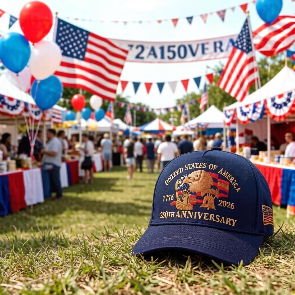250th Anniversary Hat, Embroidered Eagle Flag Liberty Bell Design, Adjustable Baseball Cap, 1776-2026 USA Commemorative Hat