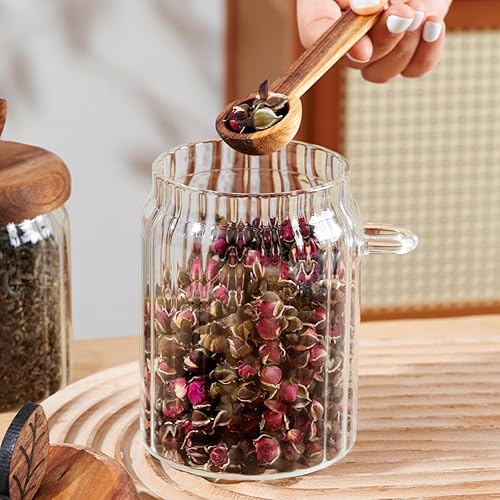 Miniatura 4 de ANSQU Tarro de vidrio con tapa y cuchara de madera, recipientes de almacenamiento de alimentos de vidrio de 20.3 onzas, recipiente de café molido