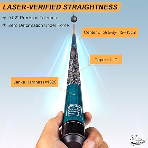 Miniatura 4 de Juego de tacos de billar CUEBAR de 4, palos de 1.47 m de maple de 2 piezas en 4 colorespesos (18-21 oz) con punta de 13 mm y empuñadura de lino,