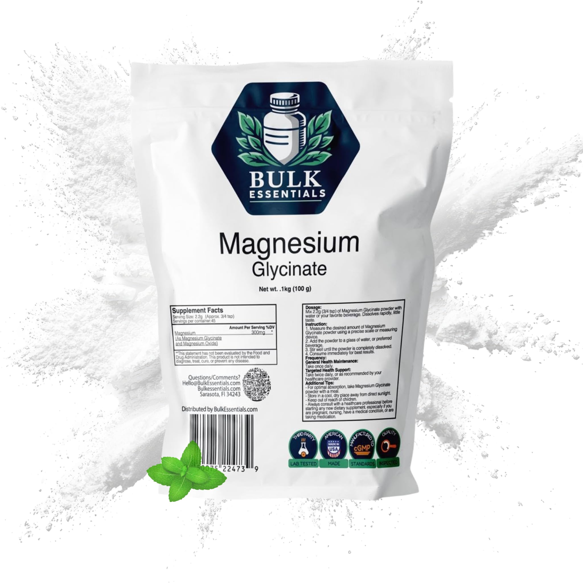 Magnesium Glycinate Powder Supplement, Unflavored 100g, 2.2g Per Serving | Supports Relaxation, Sleep &amp; Muscle Support, Non-GMO &amp; Gluten-Free, USA Made