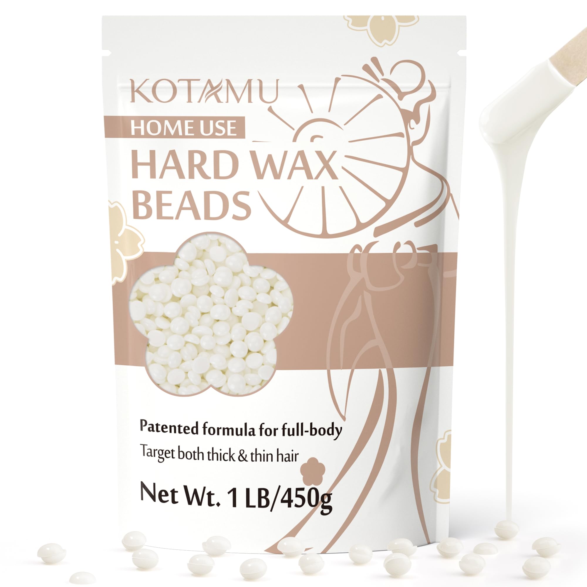 KOTAMU Waxing Beads Unscented Hard Wax Beads for Women& Men Full Body Thick &Thin Hair Removal, 1lb Pack Organic Wax Beans for Sensitive Skin Face