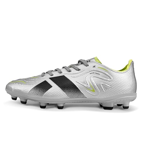 Nivia Ashtang 3.0 Football Studs for Men, TPU Fusion with 3D Embossing Upper, Dual Color High Shear TPU Sole, Ideal for Firm Ground Grass (Silver/Black), UK07