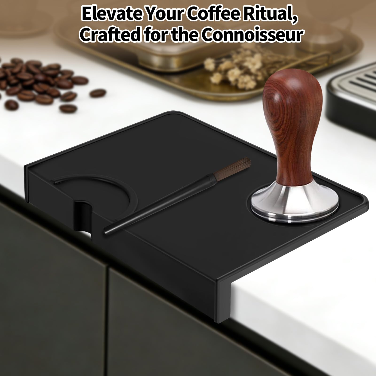 KATIMI Tappetino in silicone per caffè espresso con spazzola, antiscivolo con protezione dei bordi, tappetino in silicone, impermeabile e resistente al calore, accessorio per portafiltro e macchina da