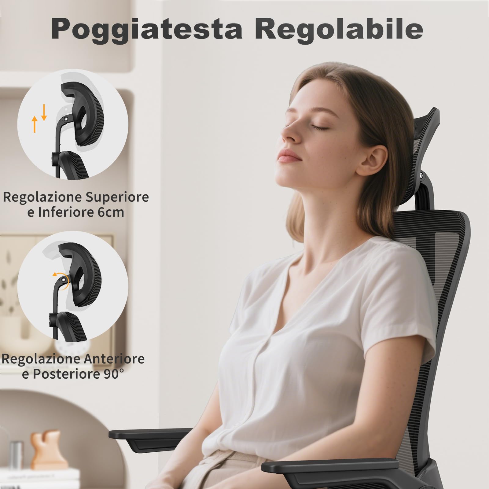 naspaluro Sedia da Ufficio,Con Braccioli Ribaltabili a 90°,Sedie Scrivania Ergonomica Lombare, Con Poggiatesta, Rivestimento in Rete Traspirante, Sedia Girevole a 360° Con Funzione Swing,Nero