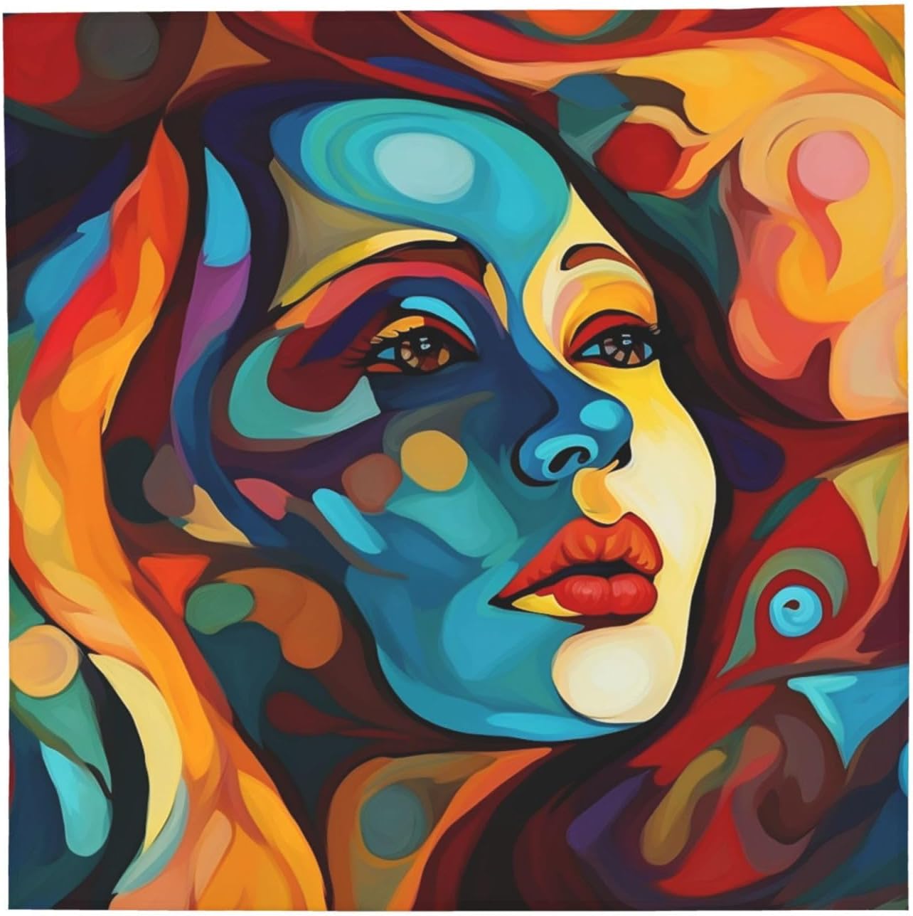 Cotton Bandanas 22x22 inches Abstract Colored Woman Face Square Scarfs for Men Women Novelty Headband Handkerchiefs