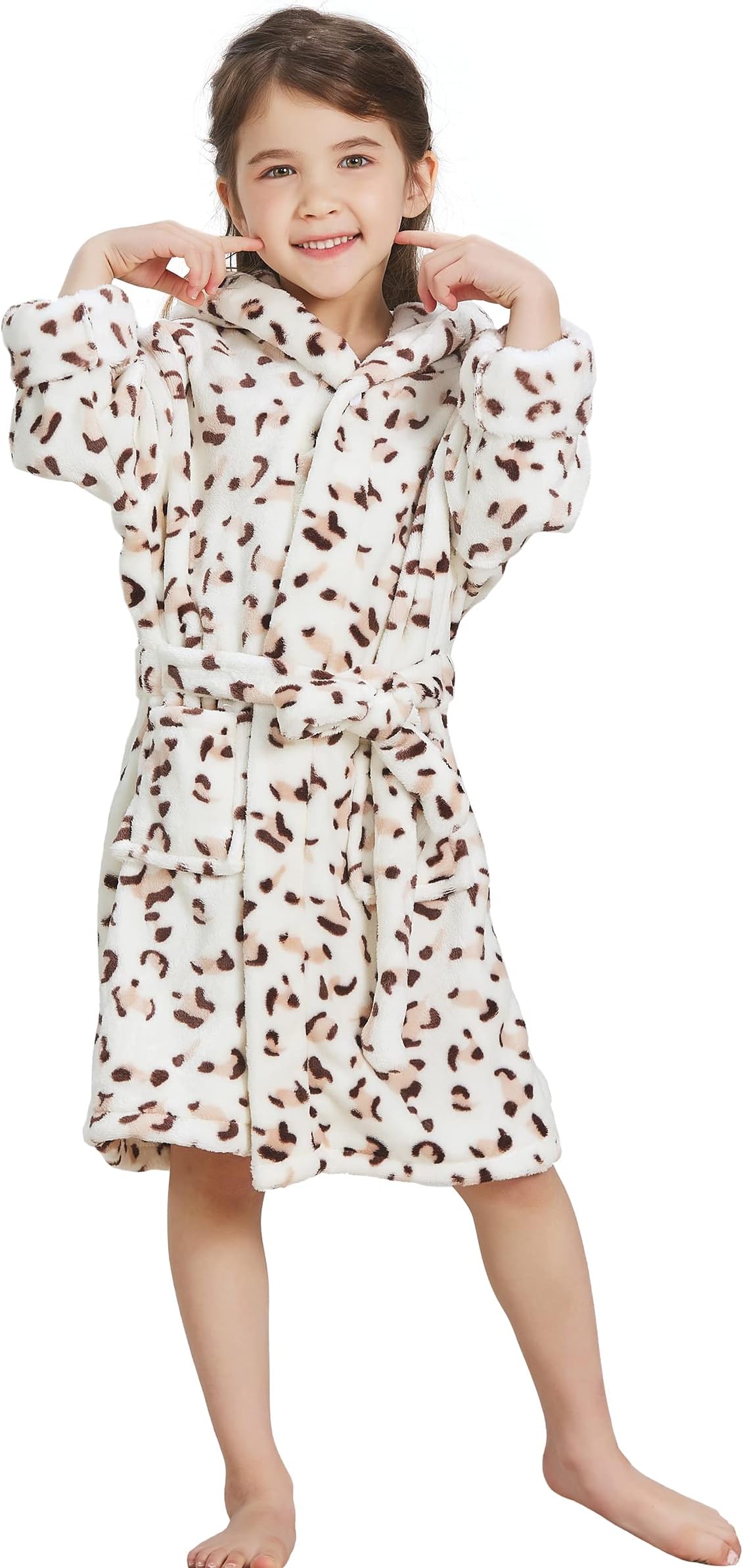 Boys Girls Hooded Pajamas Soft Coral Fleece Bathrobe Unisex Dressing Gown Sleepwear