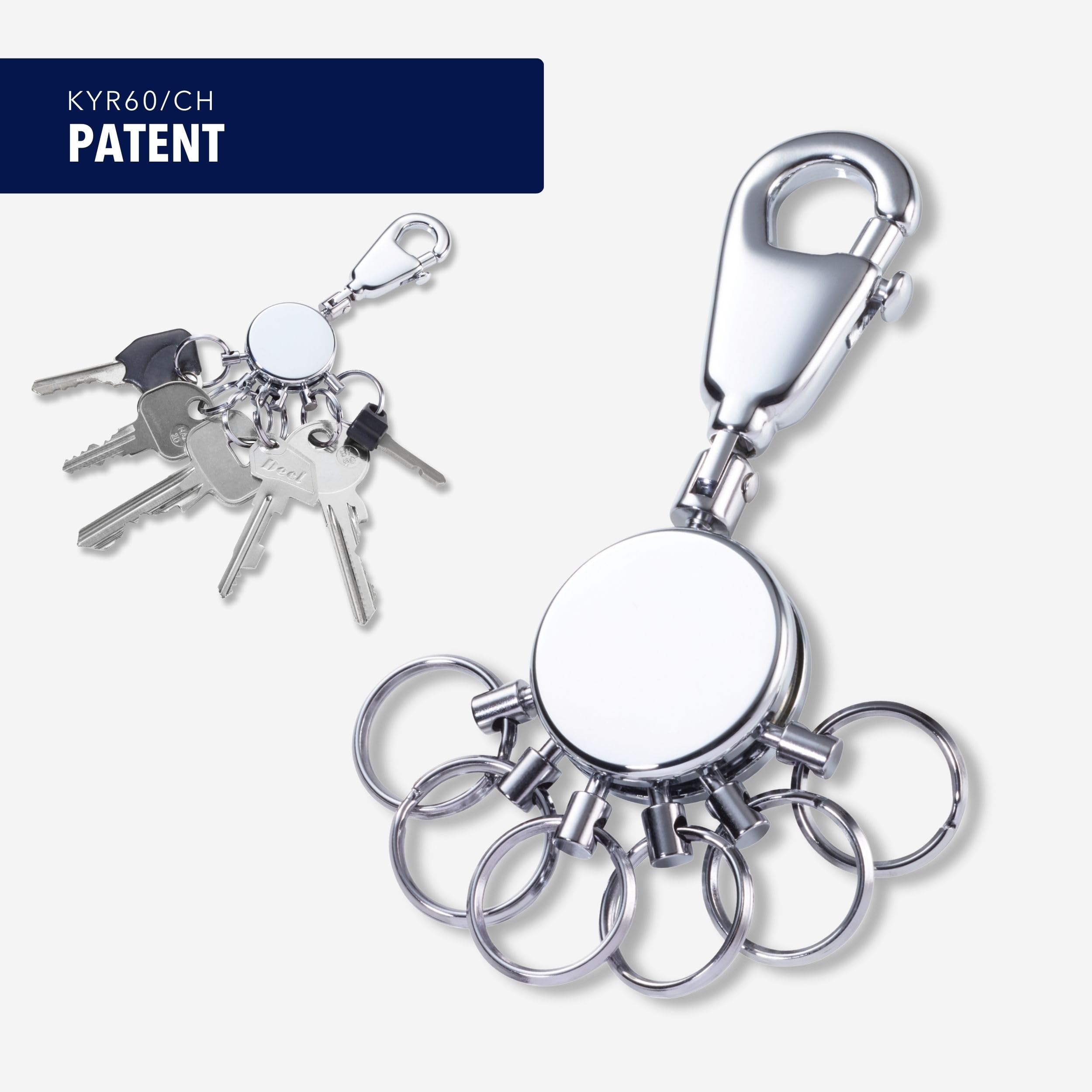 Troika Patent Schlüsselhalter rund mit Karabinerhaken 6 ausklinkbare Ringeamerik Patentchrom