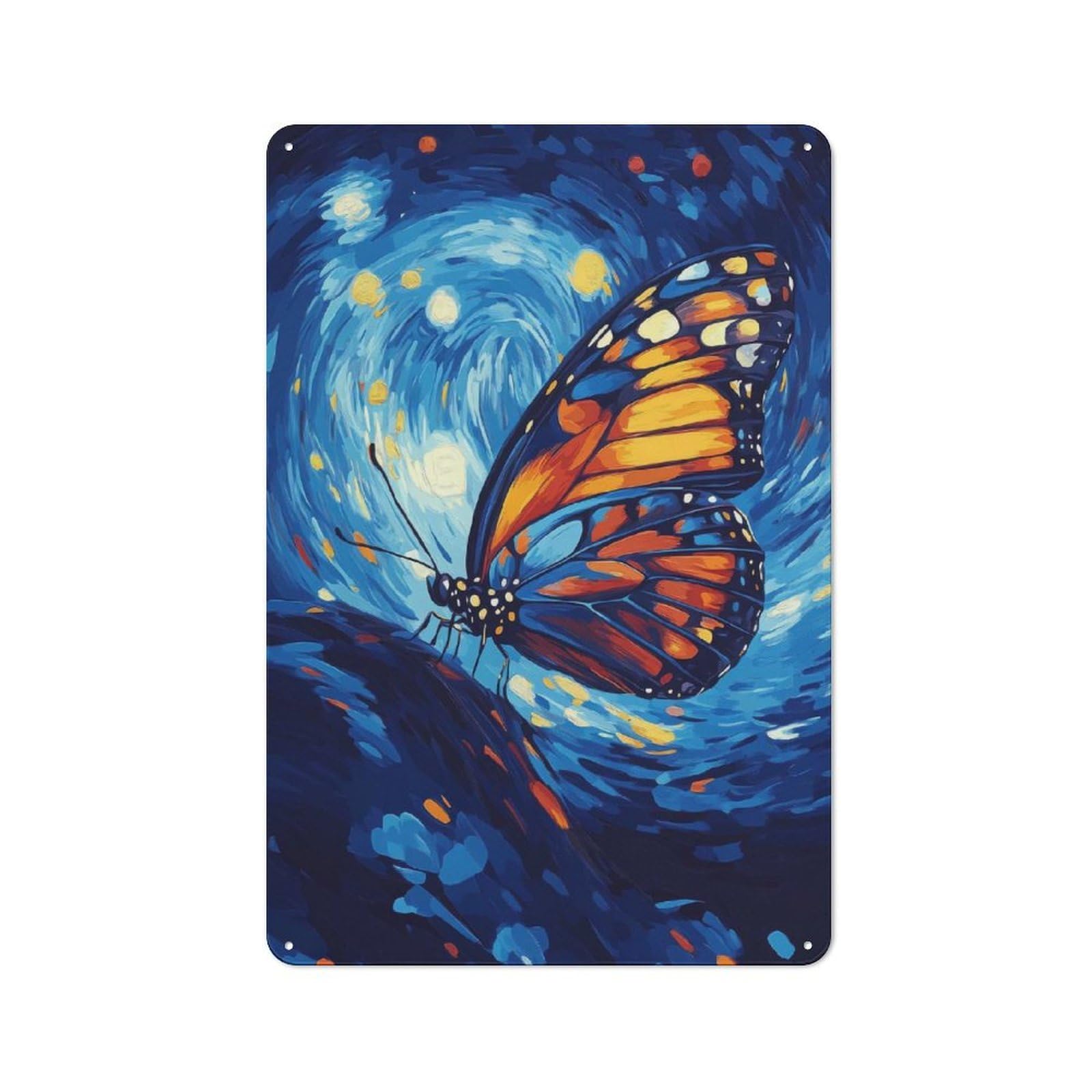 Junmoney Style-1 Rustic Metal Wall Sign 30X20cm Featuring Butterfly In Starry Night For Garage Wall, Tin Sign Wall Decor For Garages And Workshops