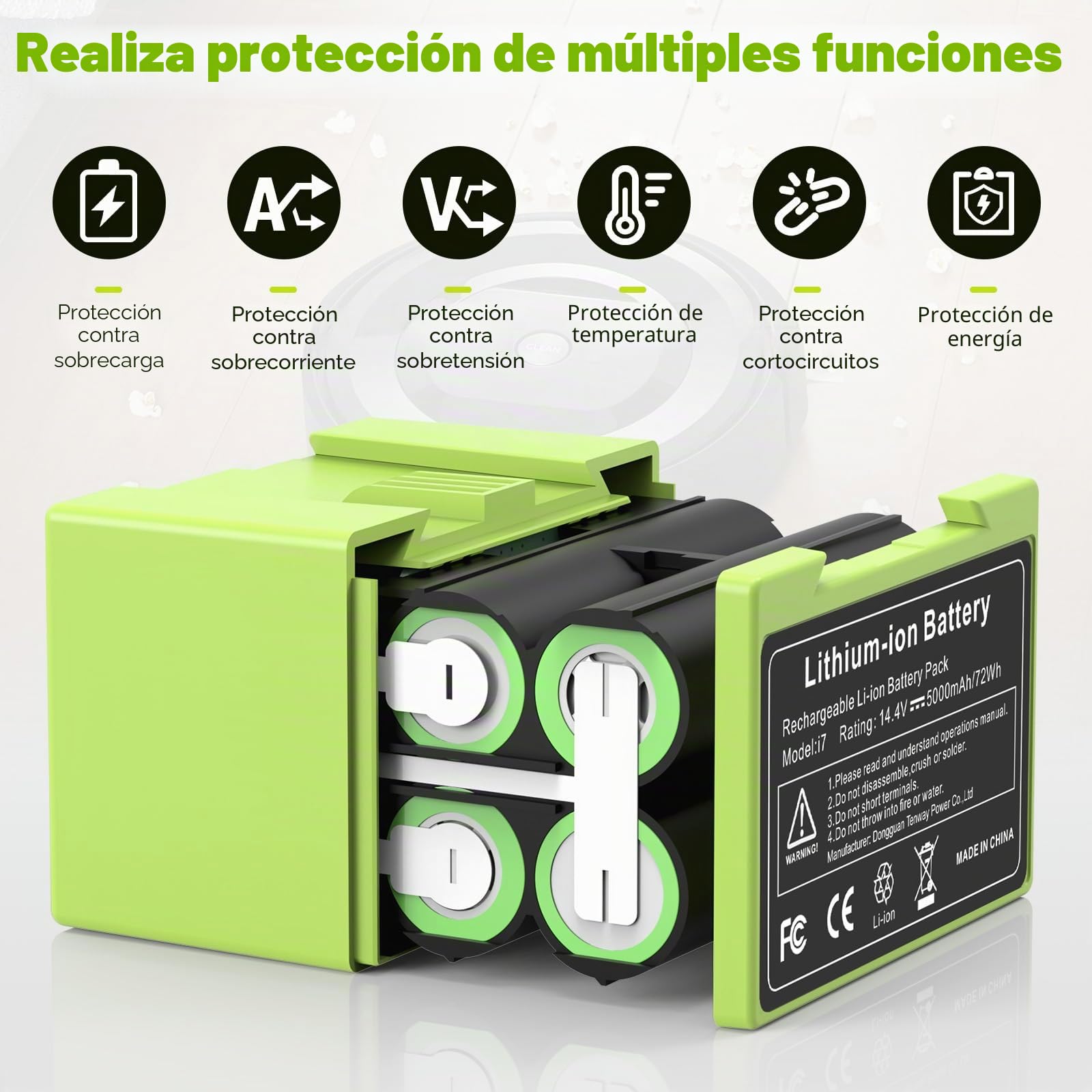 5000mAh Batería de Ion de Litio para i7, ASUNCELL 14,4V batería de Repuesto para iRobot Roomba e y i Serie i7 / i7+ i4/i4+ i3/i3+ e5 e6 i7158 i7550 i7550 i7550 7150 7550