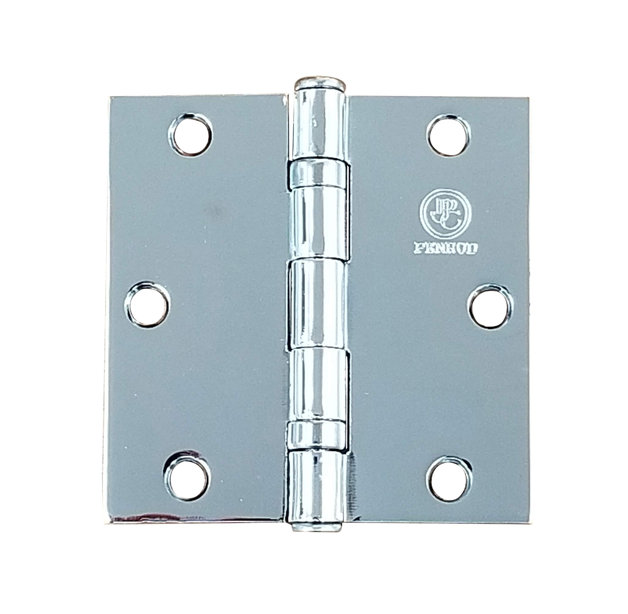 Polished Chrome Door Hinges 3.5 Inch Square, Ball Bearing for Smooth Function and No Dust Build Up 2 Pack