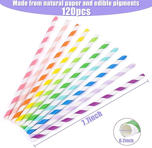 Miniatura 2 de HAKACC 120 popotes de papel para beber, pajitas de fiesta, pajitas de papel surtidas para fiestas de cumpleaños, bodas, vacaciones, decoraciones de