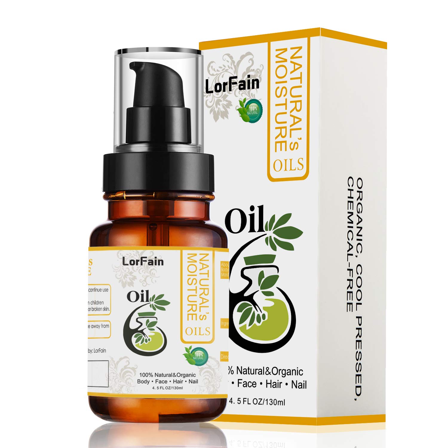 LorFain Natural Skin Care Oil, Body Oil Blend with Vitamin E, Olive, Almond, Rosehip and Lavender Oils, Anti-Aging Moisturizer for Dry Skin, Hair, Face, Cuticle, Nail, Scalp, Etc. - 4.5 FL OZ 130ml