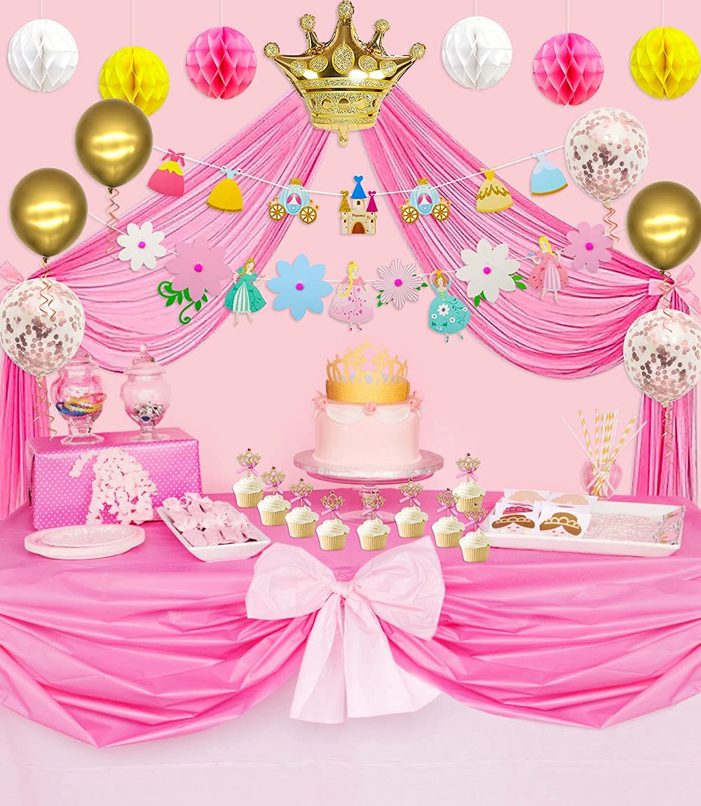 Buy Princess Party Supplies, Tulle Backdrop, Gold Happy Birthday