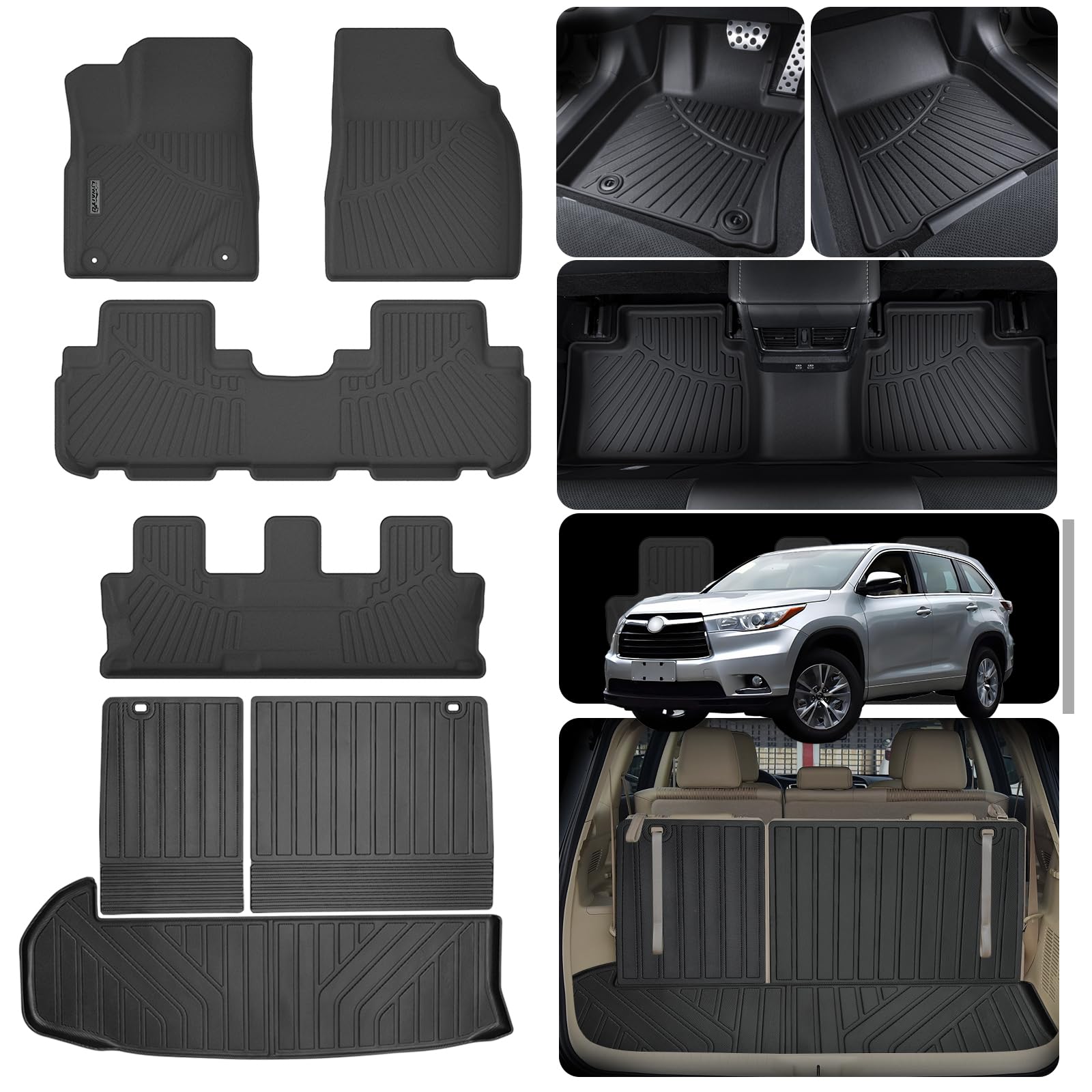 LJWAITO Floor Liners & Cargo Liners & Backrest Mat for 2016-2025 2026 Dodge Durango 6 Seats-2 Row Bucket Seat，TPE All Weather Protection Car Floor Mats with Trunk Mat Covering The Backrest — view 40
