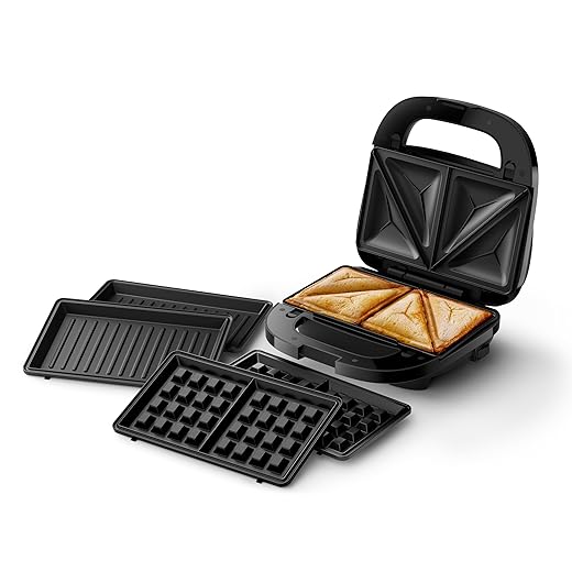 Philips 5000 Series Sandwich Maker - 3 Plate Sets for Paninis, Sandwiches, and Waffles. Nonstick Grill Plates. Cut-and-Seal. 750W Power. Black (HD2350/80)